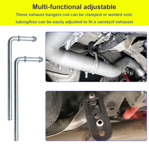 Luumtee Rubber Exhaust Hanger,2 Holes and 4 Holes Adjustable Muffler Hanger(0.47" Hole Diameter),90°Bend Universal Weld in Place Exhaust Hanger Rod (12 PCS)
