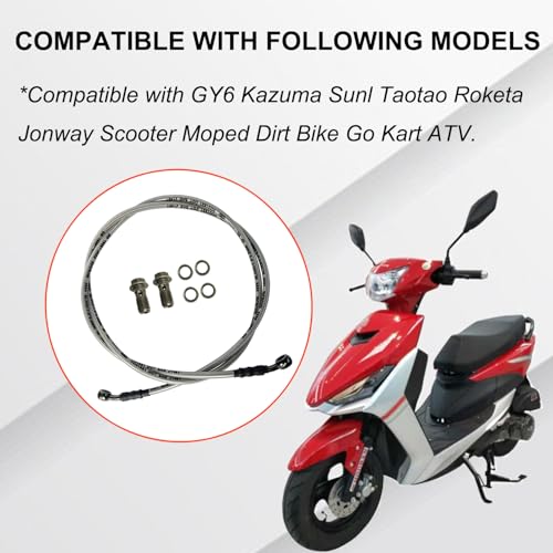 Vanlison 82" / 210CM Braided Hydraulic Brake Hose Line with 2 Banjo Nuts Universal Brake Line Compatible with GY6 Kazuma Sunl Taotao Roketa Jonway Scooter Moped Dirt Bike Go Kart ATV 10MM Banjo Ends