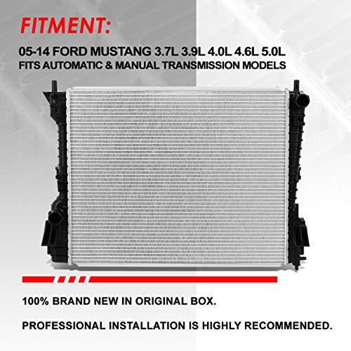 Auto Dynasty Radiator Compatible with 2005-2014 Ford Mustang 3.7L 3.9L 4.0L 4.6L 5.0L AT MT, DPI 2789 Factory Style 1-Row Cooling Radiator, Aluminum Core