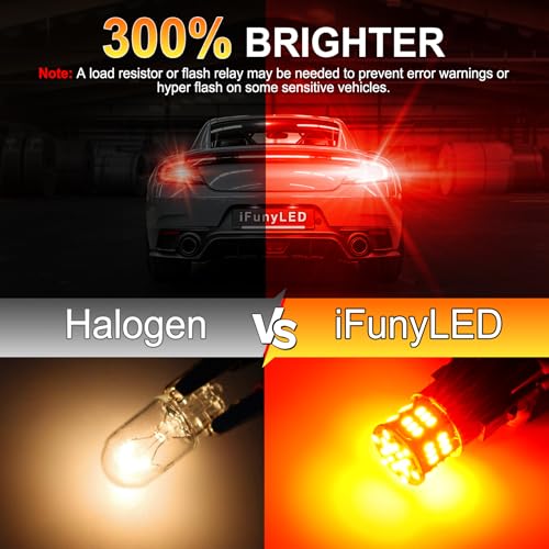 iFunyLED 4PCS 3157 LED Bulb Brake Tail Light 12V-24V Super Bright 3156 3056 3057 3047 4157 LED Replacement Light Kit Set for Car Tail Brake Lights - Brilliant Red