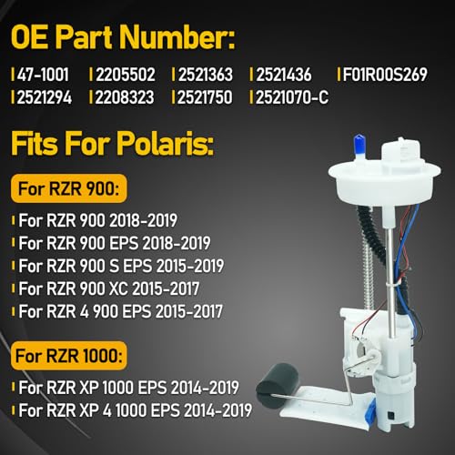 Fuel Pump Assembly Fit for 2014 2015 2016 2017 2018 2019 Polaris RZR 1000 4 XP 1000xp EPS/RZR 900 S EPS/RZR 4 900, Replace 2205502 47-1001 2521363 Electric In-Tank Pump