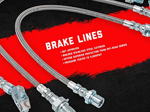 Rough Country Front Stainless Steel Braided Brake Lines for Chevy/GMC 1500, 2500HD, 3500HD, Tahoe Yukon (07-19) w/5-7.5" Lift, DOT Approved