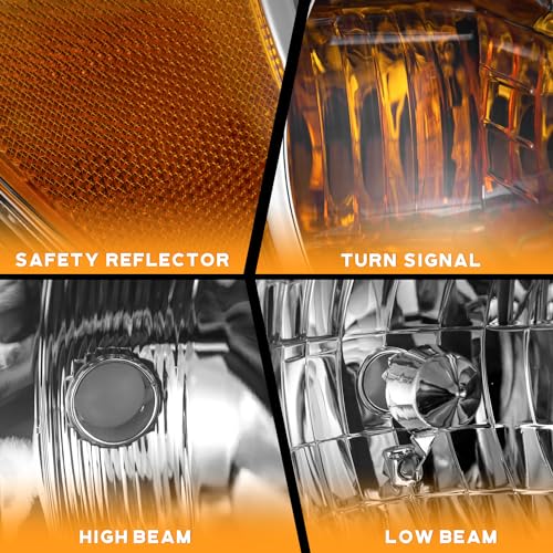 WEELMOTO Headlights Compatible with 2004-2006 Toyota Highlander, Sport Utility Headlight Chrome Housing Amber Reflector Left+Right Side