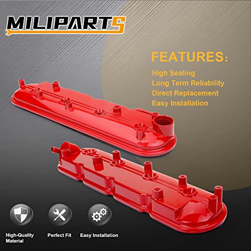 MILIPARTS Upgrade Aluminum Engine Valve Covers Compatible with 1999-2008 Cadillac Escalade Chevy Silverado, Suburban Tahoe Trailblazer GMC Sierra Yukon Replaces Parts 12570427 12582224