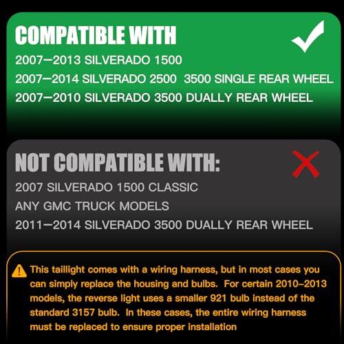 MAYELLO Smoked Red Tail Lights w/Bulbs Compatible with 2007-2013 Chevrolet Silverado 1500, 2007-2014 Chevy Silverado 2500 3500 Single Rear Wheel, Plug & Play Rear Lamps
