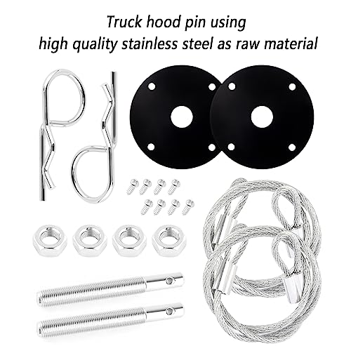 Hood Pins Kit for Car - Stainless Steel Hood Pin Lock Clip with Racing Lanyard for Fixing Car Hood Cover & Reduce Shaking - Universal Car Mods Exterior Accessories Fits Most Car Truck SUV(Black)