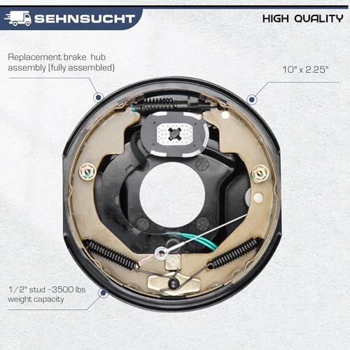 Trailer Axle Electric Brake Kit, Pair of 5-Hole, 4.5" Bolt Circle Brake Drum with 10" x 2 1/4" Self-Adjusting Electric Brakes for 3500 lb Axles, Replacement 10”(not for 4400lb) Brake Hub Drum Assembly