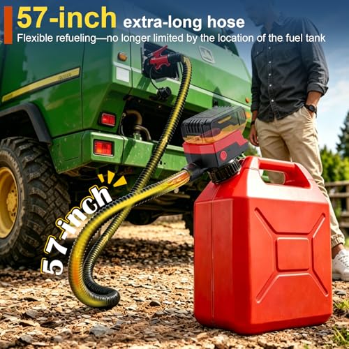5.5 GPM Cordless Fuel Transfer Pump with Auto Shut-Off & Beep Alert, 57"Hose & 5Adapters, Compatible with DeWalt 20V & Milwaukee 18V Batteries, Portable Gas Can Pump for Gasoline andDiesel (Bare Tool)