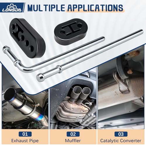 Lonsda 16PCS Universal Exhaust Rubber Hanger Heavy Duty Exhaust Hanger Rod Exhaust Pipe Hanger Weld On - 3/8" Rod 7.6" Long + Straight 10" Long