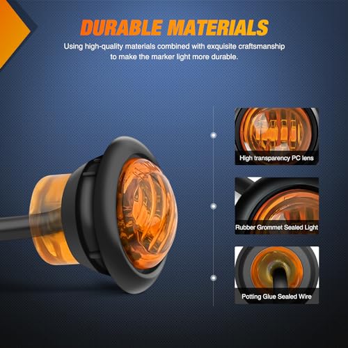 Nilight 3/4Inch Round Marker Light 10PCS Amber LED Turn Signals 3 Connectors Side Indicator Bullet Clearance Lights IP68 Waterproof for Trailer Truck Camper Van Boat Bus