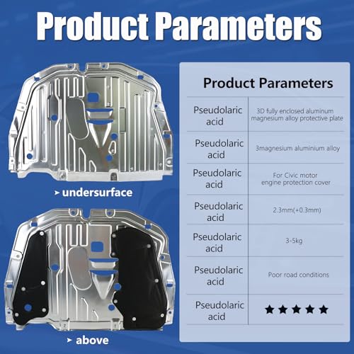 Ryansunoro Engine Splash Shield fit for Honda Civic 2016 2017 2018 2019 2020 2021, Aluminum Alloy Front Engine Case Guard Under Car Shield Cover Replace OEM 74110-TBA-A00, 90674-TY2-A01
