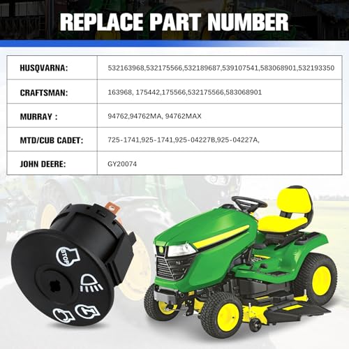 Lawn Mower Ignition Switch Key 4 Position 7 Terminals for John Deere L100 L105 L110 L111 L118 L120,Craftsman, Husqvarna, MTD, with 2 Keys Replace# 532175566 175566 163968 925-1741 GY20074 94762