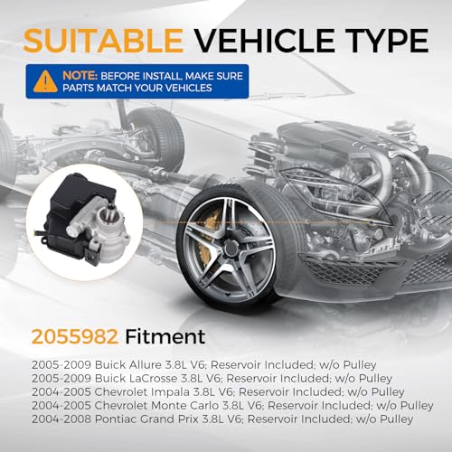 PAROD 2055982 Power Steering Pump Fit for 2005-2009 Buick Allure, LaCrosse, 2004-2005 Chevy Impala, Monte Carlo, 2004-2008 Pontiac Grand Prix, 3.8L V6; Reservoir Included; w/o Pulley