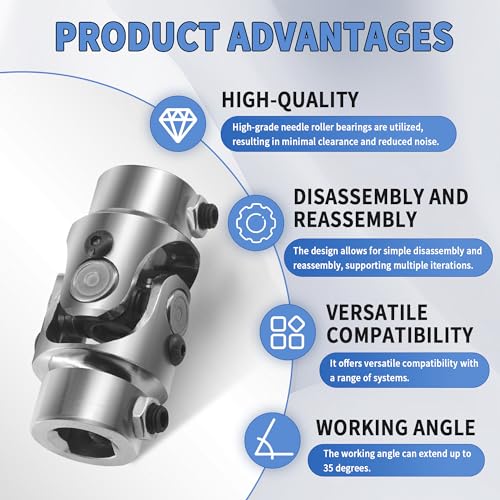 RABROPAR 3/4 DD X 3/4 DD Steering Shaft Universal U Joint Coupling, Powder Coated Universal Steering Shaft Coupler Chrome Steel, 3/4" DD to 3/4" DD Single Steering Shaft Joint
