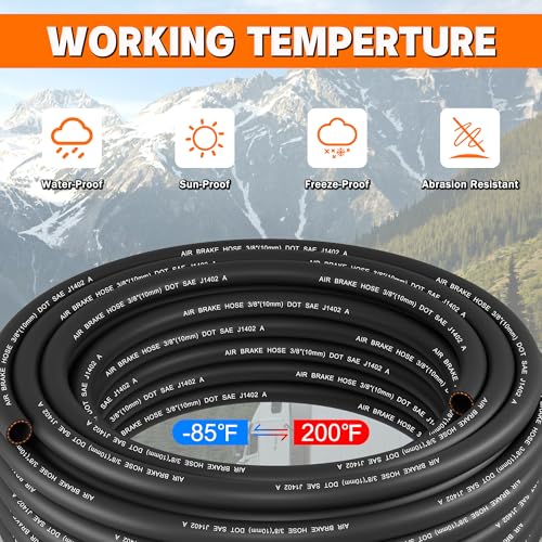 50FT 3/8"ID - 3/4” OD Air Brake Rubber Hose, Dazakoot S.A.E. J1402 and D.O.T.F.M.V.S.S. 106 Approved Replacement Hose for Semi Truck Trailer Tractor