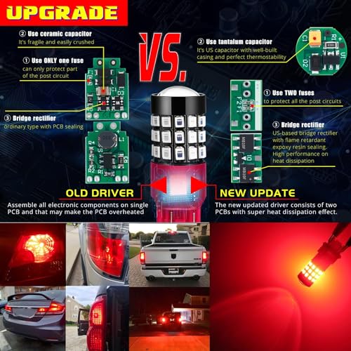 Alla Lighting Upgraded T20 7440 7443 LED Strobe Brake Lights Bulbs, Red Flashing Stop Lamps, W21W 7440LL 7443LL Strobe LED Taillights Replacement for Cars, Trucks, SUVs, Vans