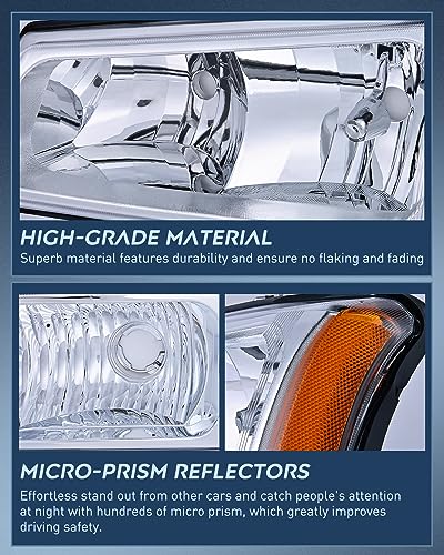 Nilight Headlight Assembly for 2003 2004 2005 2006 Chevy Silverado Avalanche 1500 1500HD 2500 2500HD 3500 Chevrolet Pickup Replacement Headlamp Housing Bumper Lamp Set