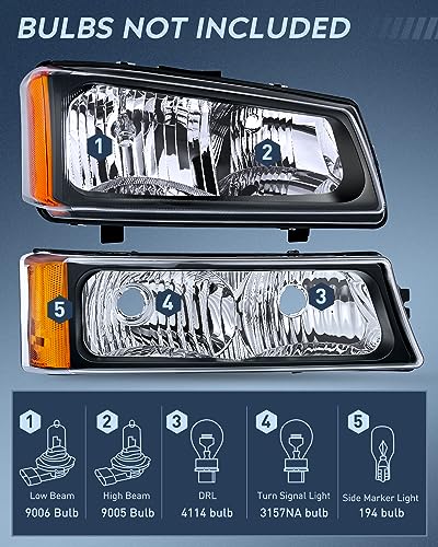 Nilight Headlight Assembly for 2003 2004 2005 2006 Chevy Silverado Avalanche 1500 1500HD 2500 2500HD 3500 Chevrolet Pickup Replacement Headlamp Housing Bumper Lamp Set
