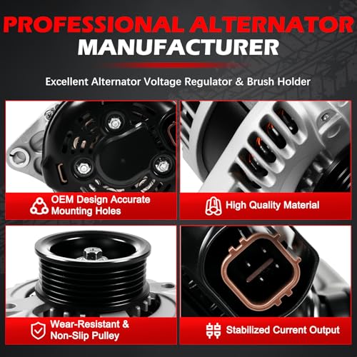 Autodevil 11099 Alternator Fit for MDX TL RL, for Pilot Odyssey Ridgeline, 2005 2006 2007 2008, 3.2L 3.5L 3.7L,130Amp 12V Automotive Replacement Alternator OE 31100-RDJ-A01,CSC10,CSD29