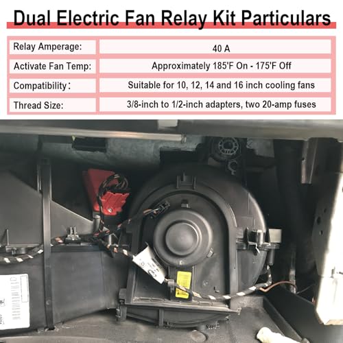 2 PCS Electric Fan Relay Kit, Dual Electric Fan Relay Kit, 185 On 175 Off Thermostat Switch 40A Relays, 12V Cooling Radiator Fan Relays Wiring Kits for Replacing Faulty Wiring, Truck Engine Cooling