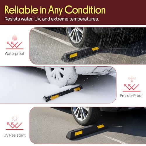 Pyle Curb Garage Vehicle Floor Stopper for Parking Safety 1PC Heavy Duty Rubber Parking Lot Driveway Stopper, For Car Vans Trucks Tire Wheel Guide Block Protect Bumper- Pyle PCRSTP11