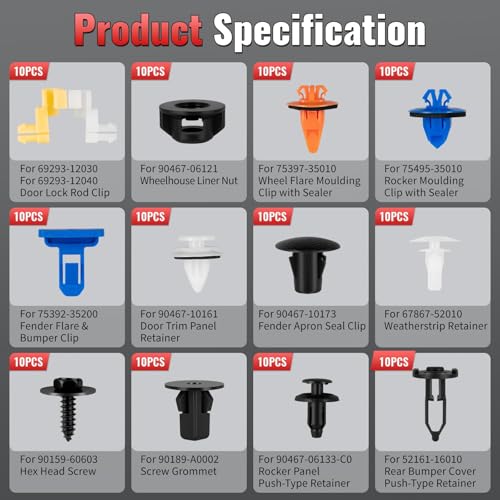120PCS Body Retainer Fastener Clip Compatible with Toyota Tacoma 2005-On