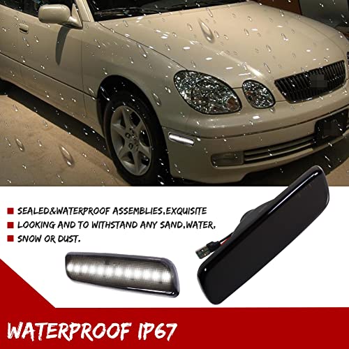 KENRTIR Smoked Lens White LED Lamp Compatible with Toyota Lexus Scion Front Corner Fender Side Marker Light