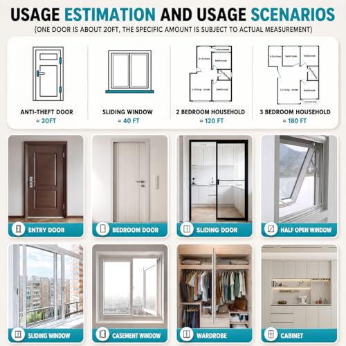 Bantie 20FT Weather Stripping Door Seal, Self-Adhesive Silicone D-Shaped Seal Strip for Door Frame & Window Gaps, Soundproof Insulation Gap Filler