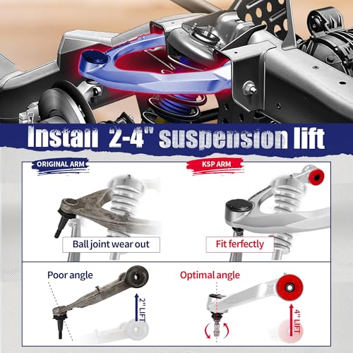 KSP Silverado Upper Control Arms, 2-4" Aluminum Forged Control Arm Compatible With Ch-evy Silverado GMC Sierra 1500 2007-2018,2pcs Aftermarket UCA With Flexible Ball Joint