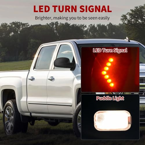 YITAMOTOR Towing Mirrors Compatible with 2007-2013 Chevy Silverado GMC Sierra 1500, 07-14 Suburban Yukon XL 1500, Power-Adjustable Glass and Heated with LED Arrow Turn Signal Side Mirrors Pair
