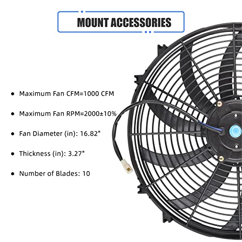 16 Inch Slim Fan Push Pull Electric Radiator Cooling Fan Universal High Performance 12V 120W Motor with Fan Mounting Kit (Black)