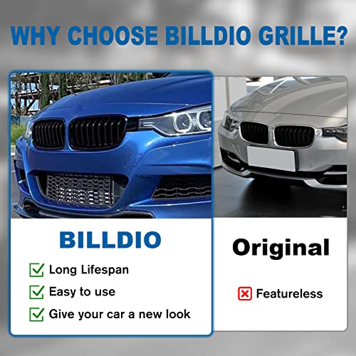 BILLDIO F30 Grille - Black Kidney Single slats Grill Compatible With BMW 3 Series F30 F31 2012-2018 320i 328i 328d 330e 330i 335i 340i 328i,ABS Gloss Black Kidney Grill