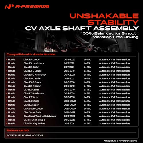 A-Premium Front Right Passenger Side CV Axle Shaft Assembly Compatible with Honda Civic 2016-2021 1.5L Turbo, Automatic CVT Transmission Only, EX EX-L EX-T LX Sport Touring, Not For 2.0L Engine