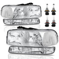KUIPERAUTO Headlight Assembly Front Lamp Compatible with 1999-2006 GMC Sierra 1500 2500, 2000-2006 GMC Yukon Headlamp w/Bulb Chrome Housing/Clear Lens/Clear Corner