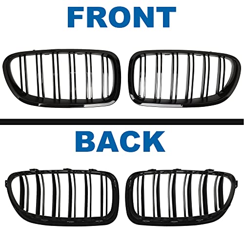 BILLDIO F10 Grille - Front Kidney Grille Double Slats Glossy Black Compatible with 2010-2017 BMW 5 Series F10 F11 F18 Sedan 520i 528i 535d 535i 550i 520i - ABS Gloss Black Kidney Grill