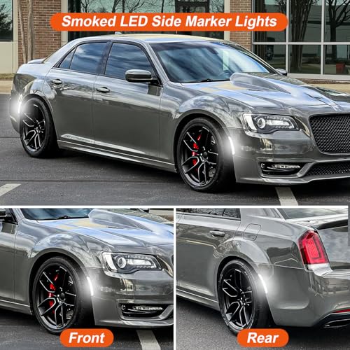 DouMmantn LED Side Marker Light Compatible with Chrysler 300 for Chrysler 300s for Chrysler 300c 2015 2016 2017 2018 2019 2020 2021 2022 2023 2024 Front Rear Side Marker Light, Smoked Lens, 4PCS
