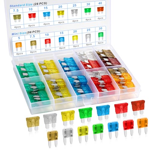 Zoatcba 84PCS Car Fuses Assortment Kit, Standard & Mini Fuse 5A-40A