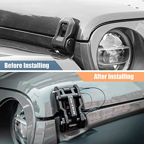 MWNYO Hood Latches Aluminum Hood Catch Replacement for Jeep Wrangler JK/JKU 2007-2017, JL/JLU 2018+ & Jeep Gladiator 2020+ with Painted, Patented Design (Black,1 Pair)