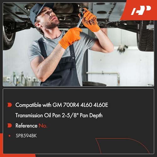 A-Premium Plated Finned Aluminum Transmission Oil Pan, with Drain Plug, Bolts and Gasket, Compatible with GM 700R4 4L60 4L60E, 2-5/8" Pan Depth