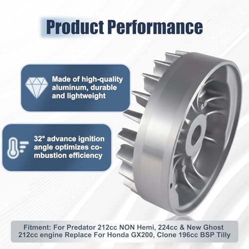 Aluminum Flywheel 10krpm for Predator 212cc 200cc 224cc Non Hemi Cast,Fit Honda GX200,69730 69736 Engine,For Coleman Mini Bike CT200U BT200X CT200U-EX Minibike Performance Parts