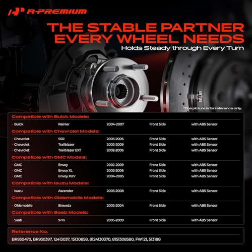 A-Premium 2 x Front Wheel Bearing and Hub Assembly with ABS & 6-Lug Compatible with Chevy GMC Buick - 2002-2009 - SSR, Trailblazer (EXT), Envoy (XL XUV), Ascender, Bravada, Rainier