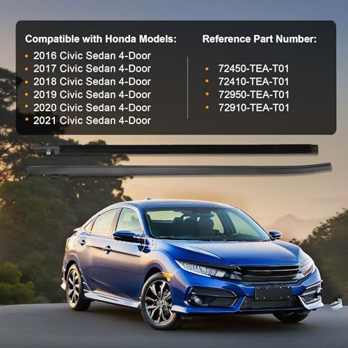 ItranMc Car Window Weather Stripping Molding Trim Belt,Compatible with Honda Civic 2016-2021 4-Door Sedan, Replace#72450-TEA-T01 72410-TEA-T01 72950-TEA-T01 72910-TEA-T01