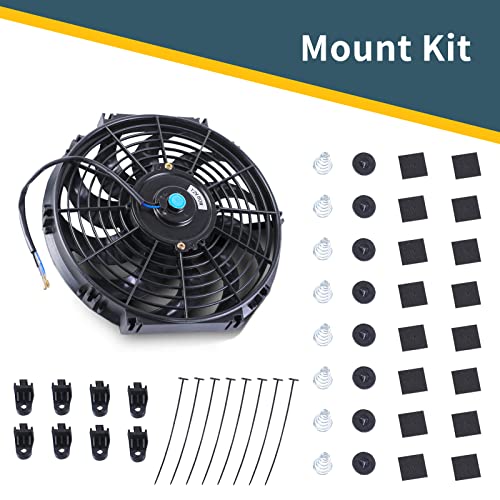 FGJQEFG 12 Inch Universal Slim Fan Push Pull Electric Radiator 12V 80W High Performance Cooling Fan Mount Kit Black 2 Pcs