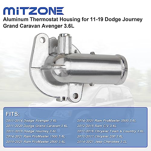MITZONE Upgrade Aluminum Thermostat Housing Assembly Compatible with 2011-2021 Jeep Dodge RAM Chrysler 3.6L 3.2L V6 Vehicles - 200 Town & Country Avenger Grand Caravan Cherokee