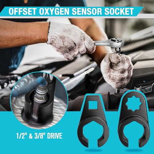 DURATECH 5PCS O2 Oxygen Sensor Socket Thread Chaser Set, 3/8" 1/2" Drive x 7/8" 22mm Oxygen Sensor Remover O2 Sensor Removal Tool Kit