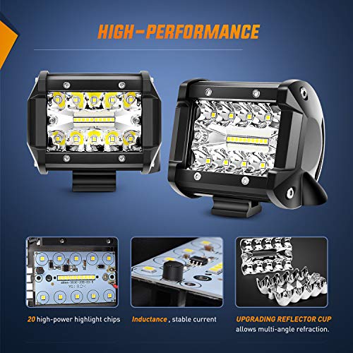 Nilight LED Light Bar 2PCS 60W 4 Inch Flood Spot Combo LED Work Light Pods Triple Row Work Driving Lamp with 12 ft Wiring Harness kit - 2 Leads