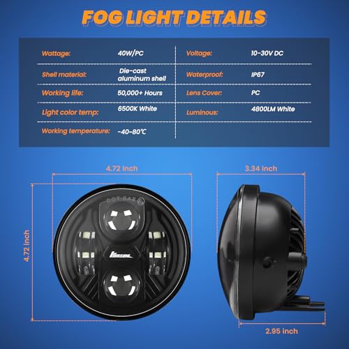 KARSAM Round LED Fog Lights for 2005-2011 Toyota Tacoma, 2007-2013 Tundra, 2004-2006 Solara, 2008-2015 Sequoia Accessories, Front Bumper Driving Fog lamp Plug and Play DOT Approved Fog Light Assembly