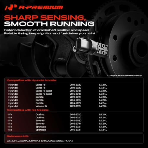 A-Premium Engine Crankshaft Position Sensor Compatible with Hyundai Sonata 2014-2019, Santa Fe 2019-2020, Santa Fe Sport 2016-2018, Veloster N 2019 & Kia Optima 2016-2020, Sorento 2014-2020