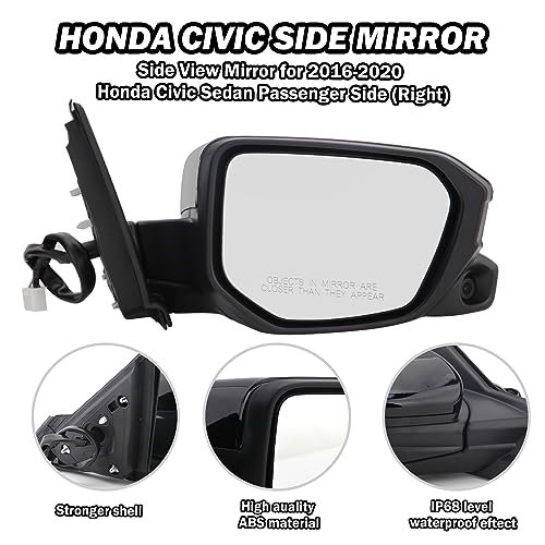 Passenger Side View Mirror Compatible with 2016-2021 Honda Civic Power Heated With Camera