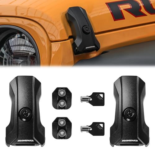 Seven Sparta Upgraded Locking Hood Latches for Jeep Wrangler JL/JLU 2018-2026 & Gladiator JT 2020-2026, with Keys & Security Screws - Aluminum Locking Hood Catch, 1 Pair, Streamlined